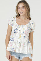 Pin Tuck Pleat Floral Top