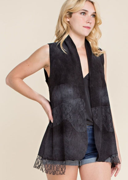 Collared Faux Suede Vest BLACK 