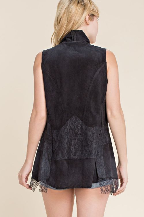 Collared Faux Suede Vest BLACK 