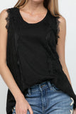 TENT Scoop Neck Sleeveless Knit Vintage Top with Lace BLACK #259