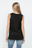 TENT Scoop Neck Sleeveless Knit Vintage Top with Lace BLACK #259