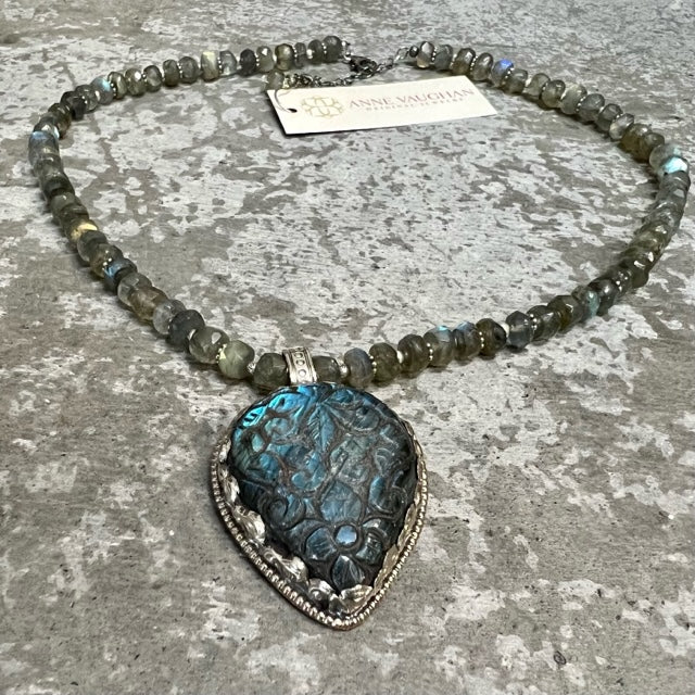 Gem of the Sea - Embossed Labradorite and Sterling Necklace