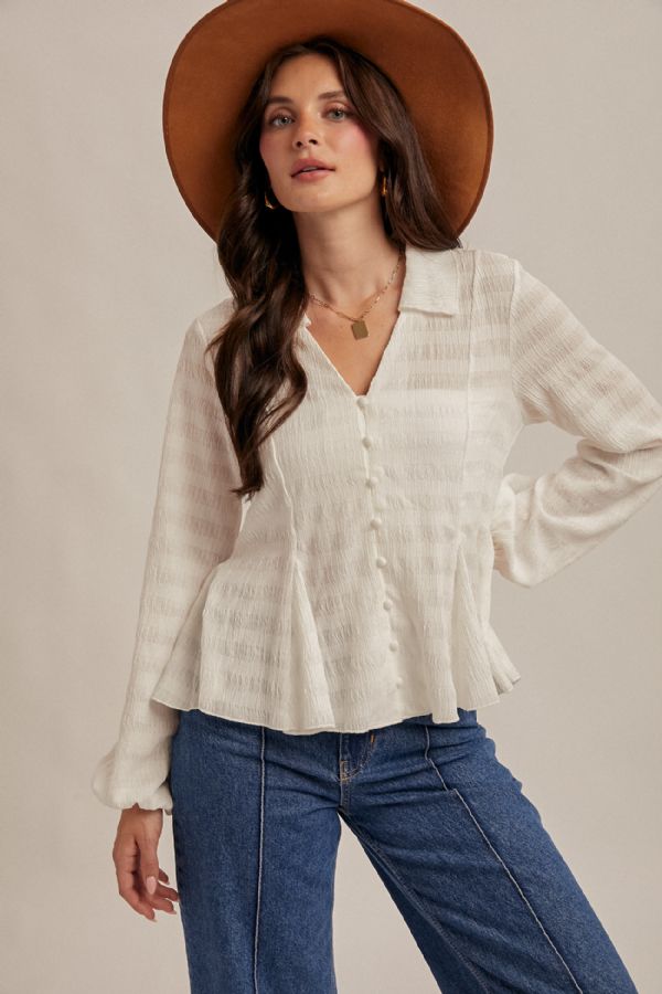 Flowy Button Down Texture Blouse