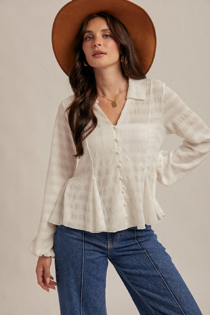 Flowy Button Down Texture Blouse