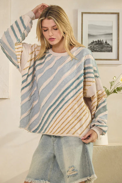 Taupe Raw Edge Stripe Top