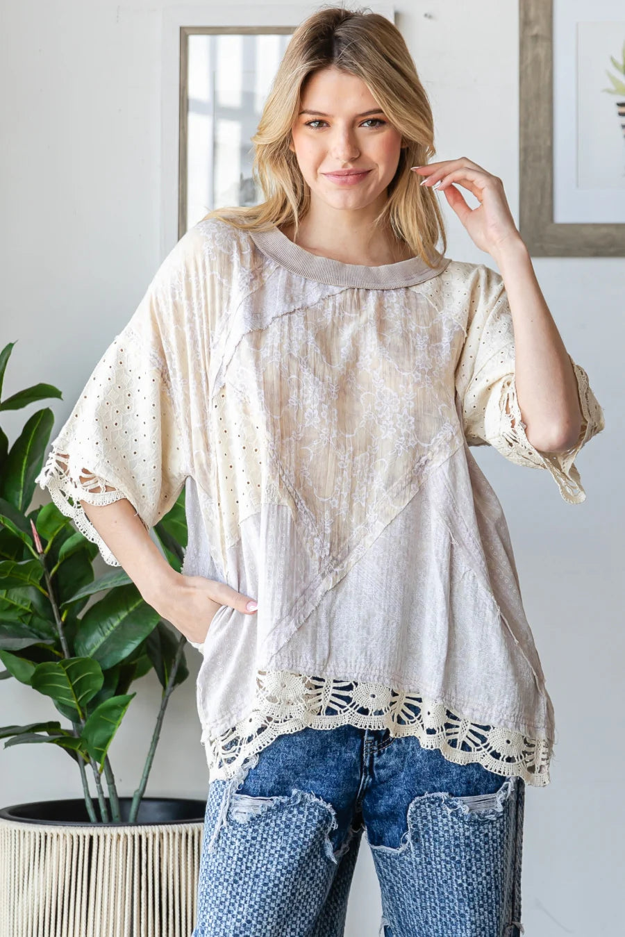 Washed Mix Fabric Top