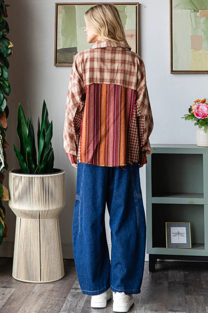 Plaid Striped Mixed Shirt - Vintage Vault Boutique