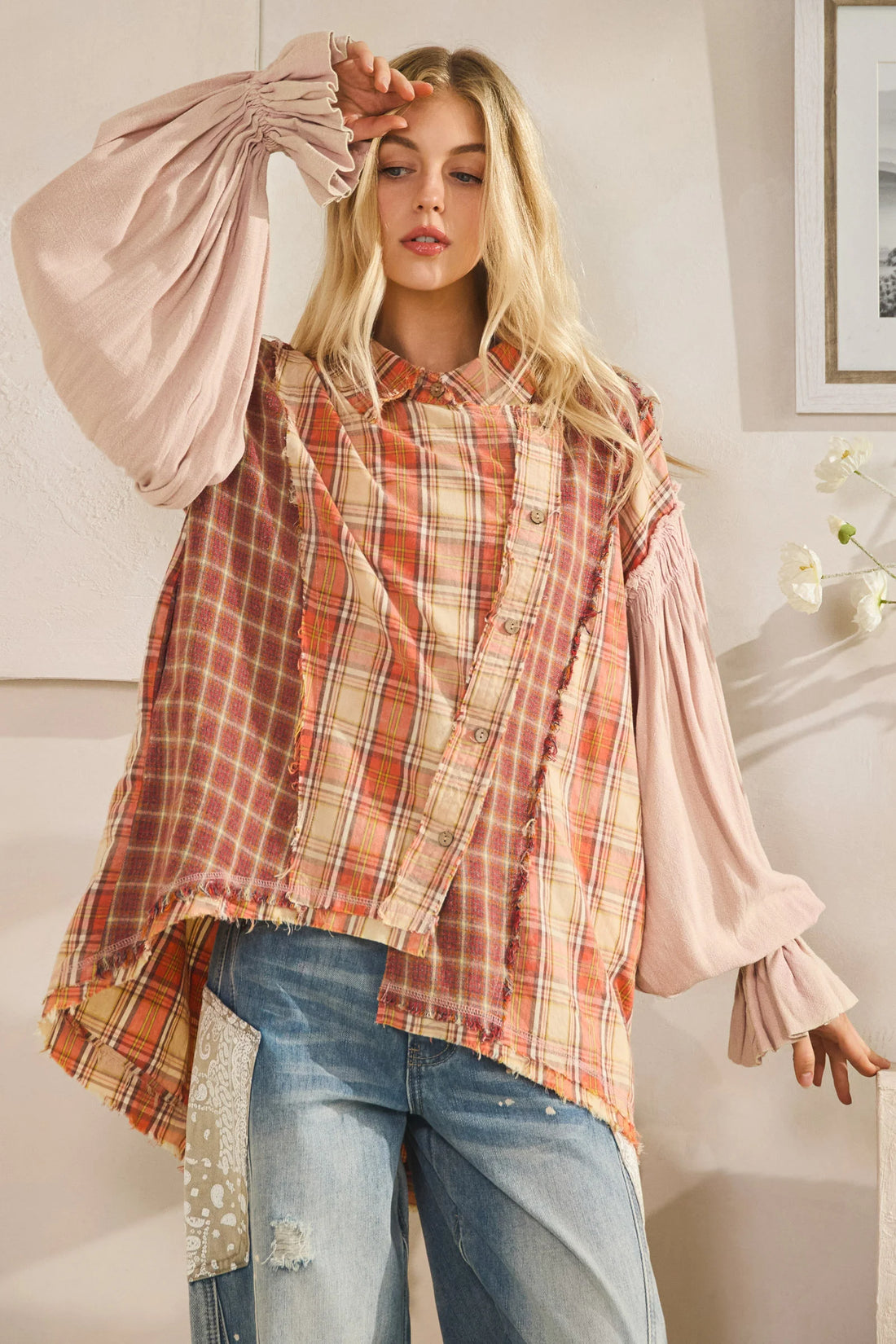 Mauve Asymmetric Button Down Shirt