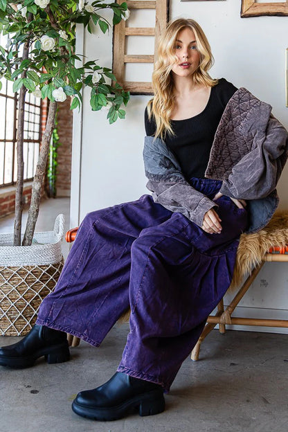 Pleated Wide Pants in Eggplant