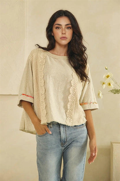 Crochet Lace Crew Neck Top