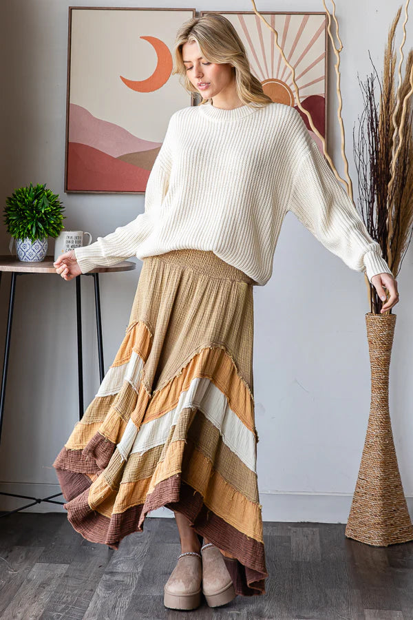 Mustard Tiered Hem Skirt