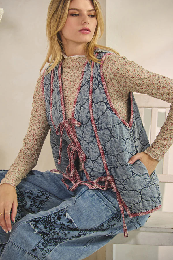 Washed Tie Quilted Vest