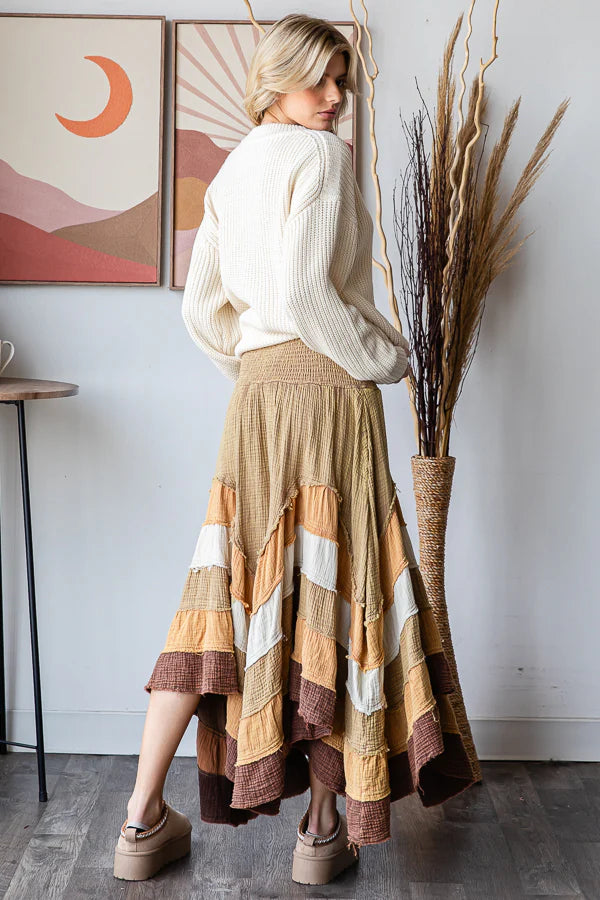 Mustard Tiered Hem Skirt