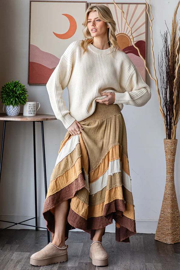Mustard Tiered Hem Skirt