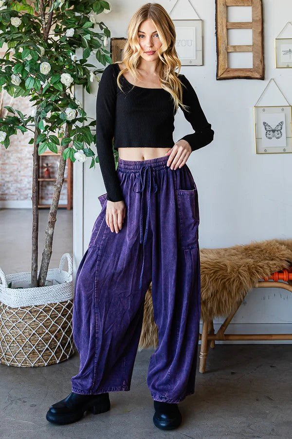 Pleated Wide Pants in Eggplant - Vintage Vault Boutique