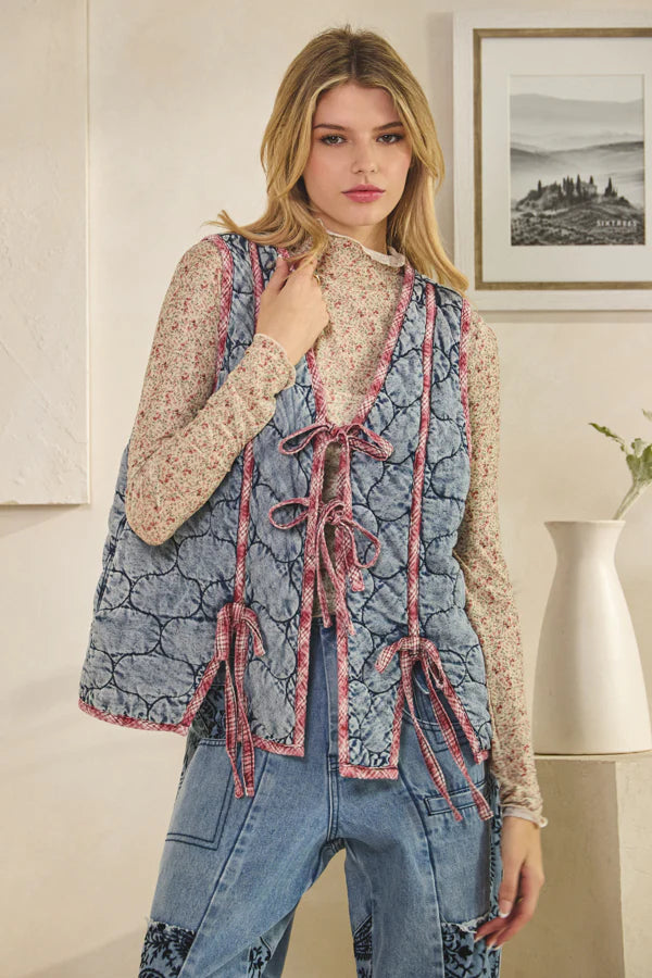 Washed Tie Quilted Vest