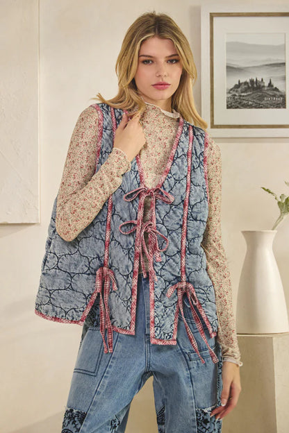 Washed Tie Quilted Vest