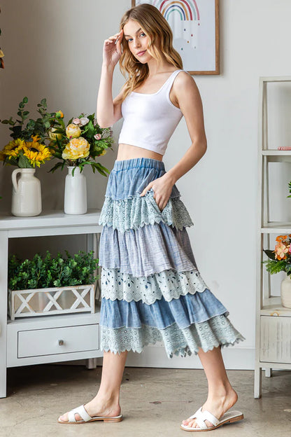 Tiered Wide Leg Crop Pant