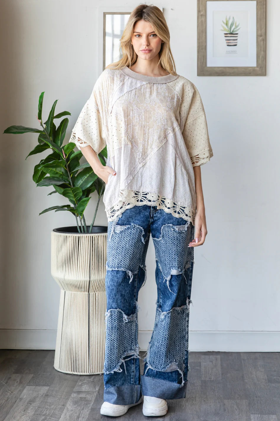 Washed Mix Fabric Top