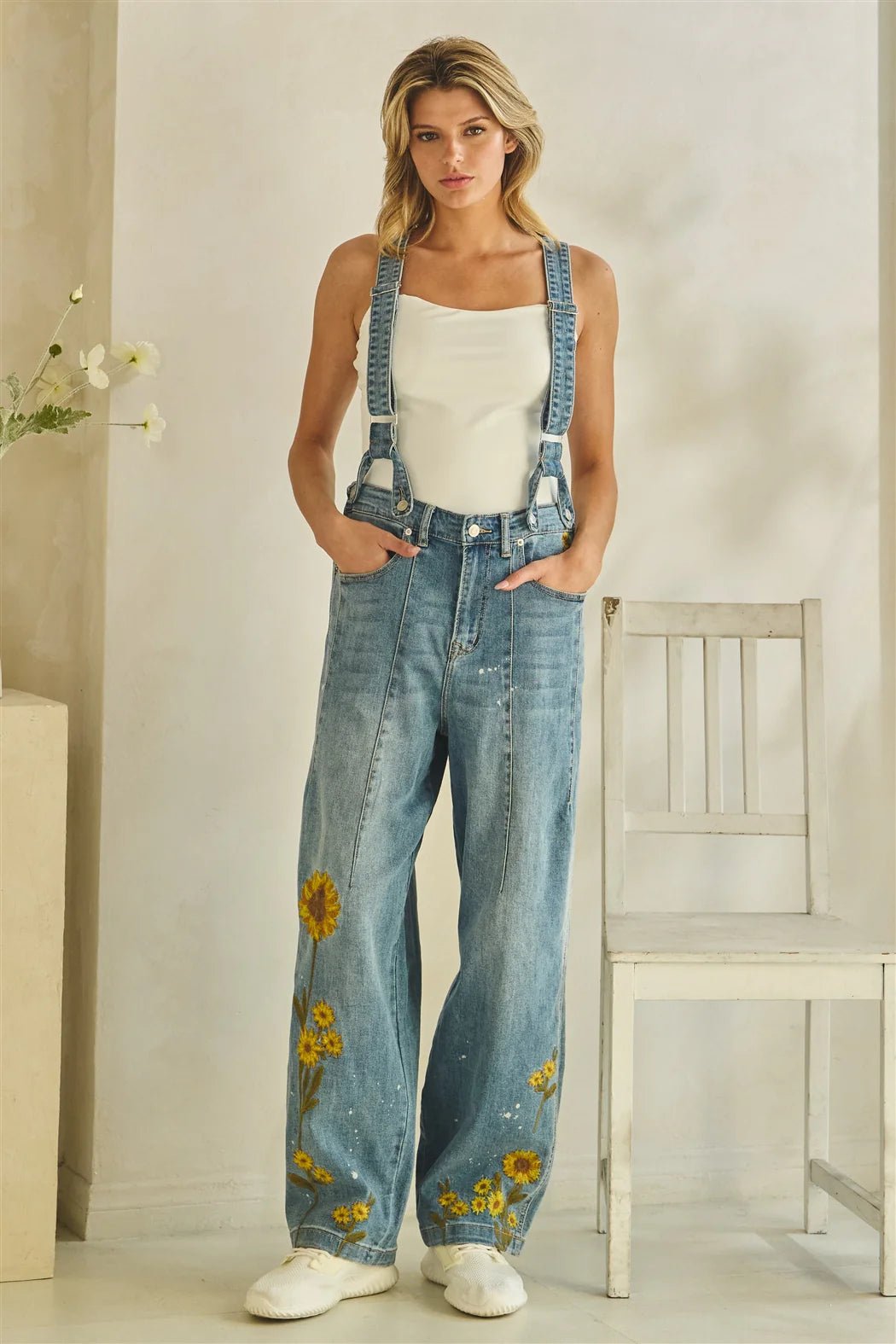 Sunflower Denim Overalls - Vintage Vault Boutique