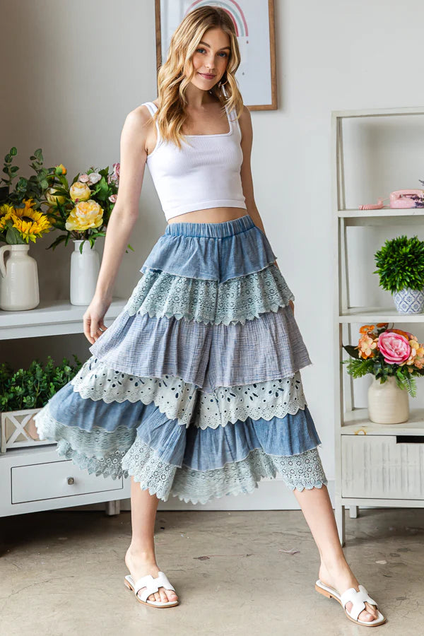 Tiered Wide Leg Crop Pant