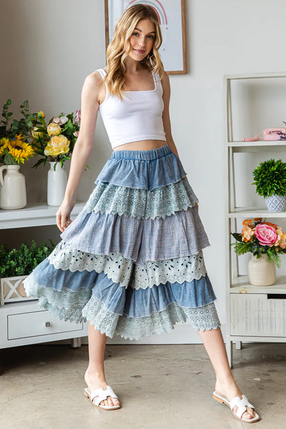 Tiered Wide Leg Crop Pant