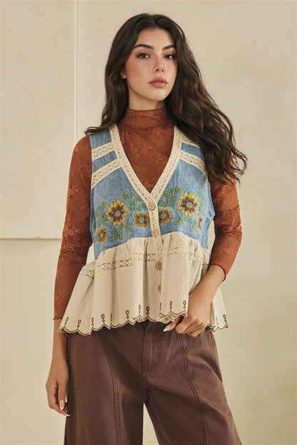 Sunflower Embroidery Vest