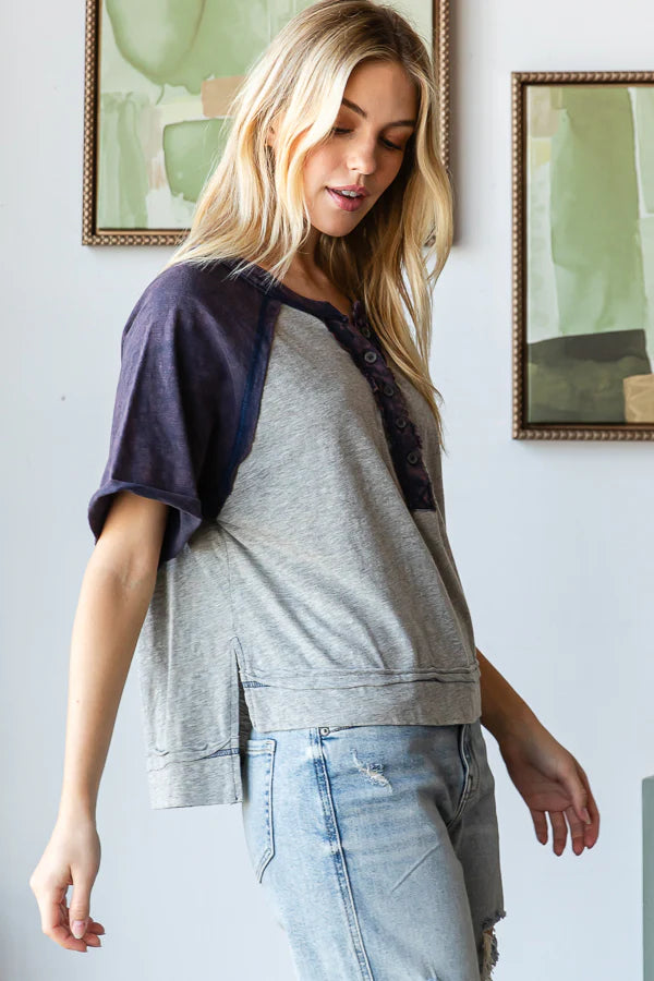 Henley Neck Short Sleeve Top