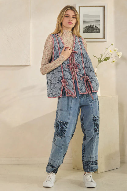 Washed Tie Quilted Vest