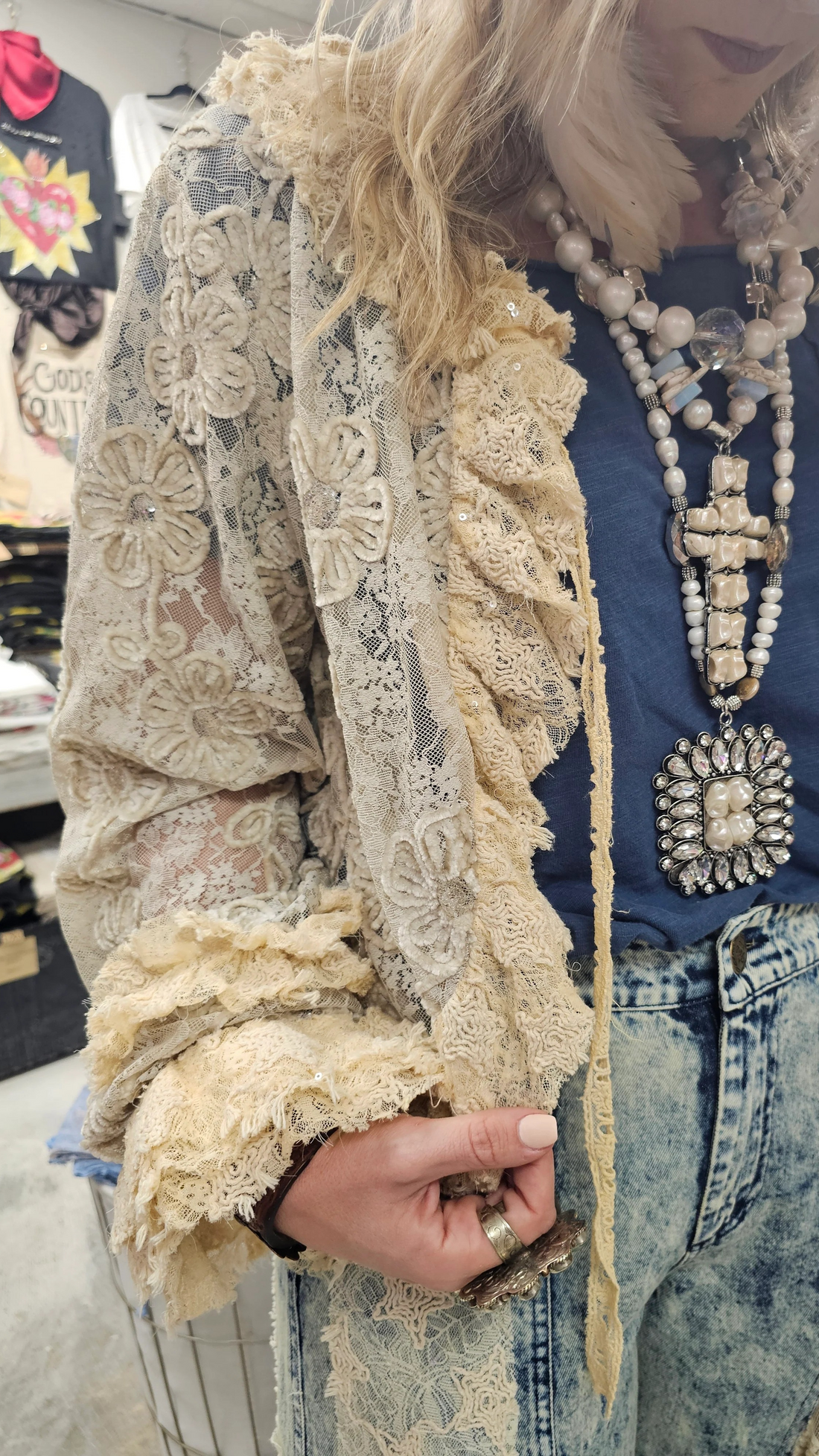 Lace Jacket with Velvet Flowers