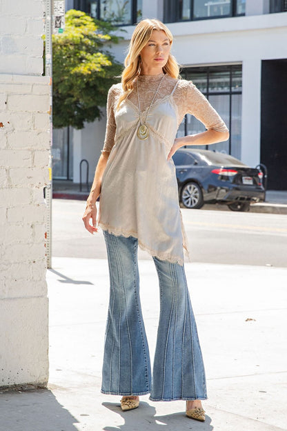 Champagne Lace Hem Slip Tunic