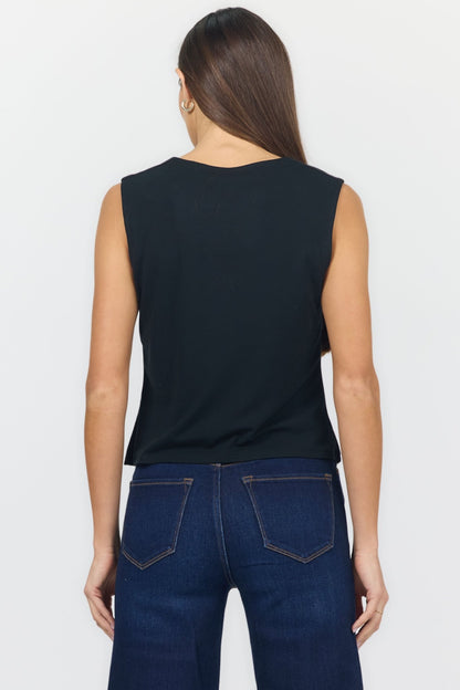 SUMANA - Black Sleeveless Faux Leather Top - Vintage Vault Boutique