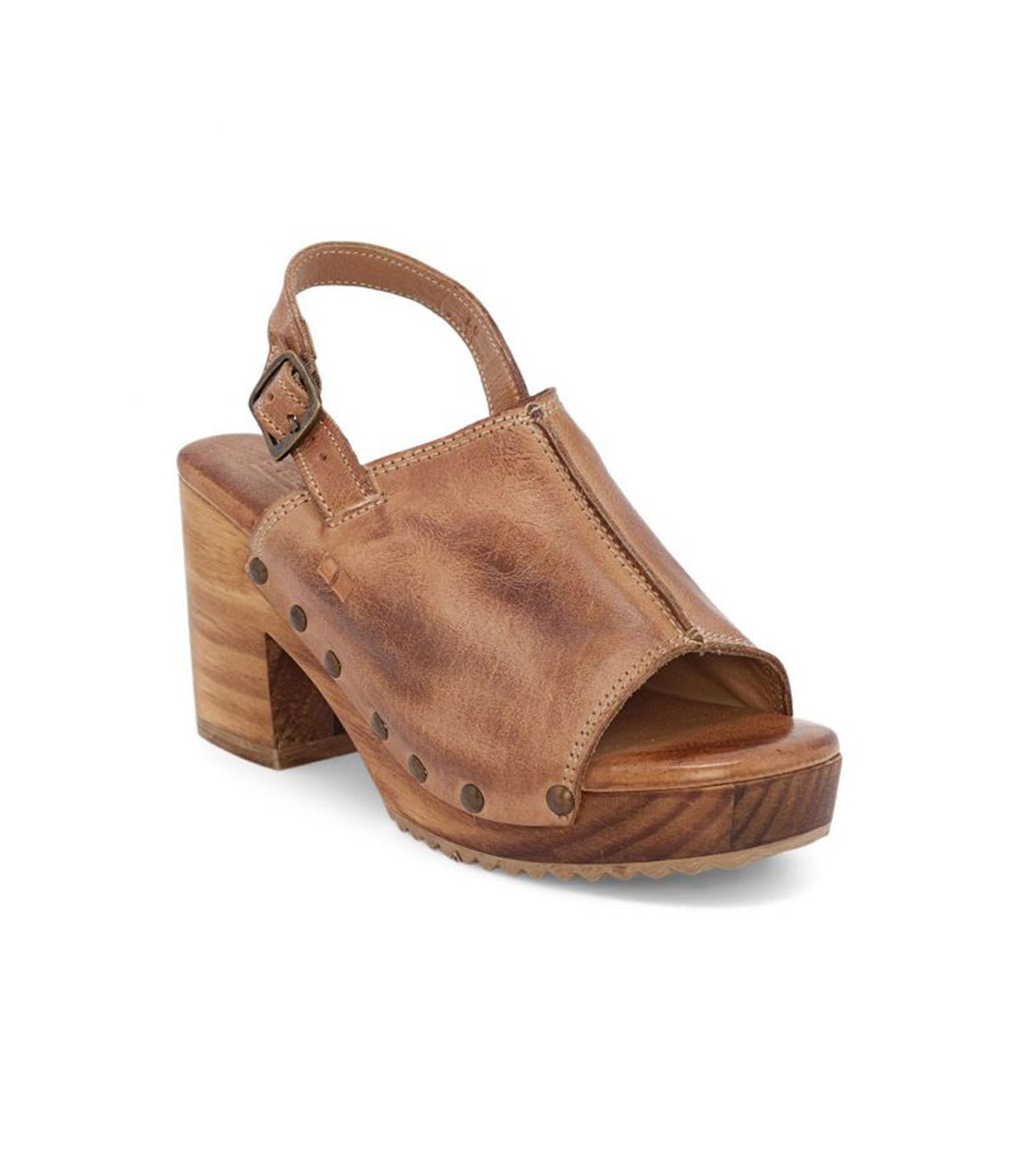 marie- Wood Clog Sandal -Tan - Vintage Vault Boutique