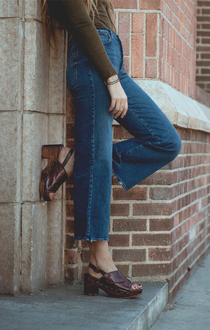 marie- Wood Clog Sandal -Teak Dip Dye - Vintage Vault Boutique
