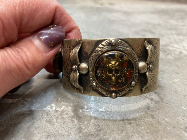 Skull Cuff with Leather Strap Bracelet