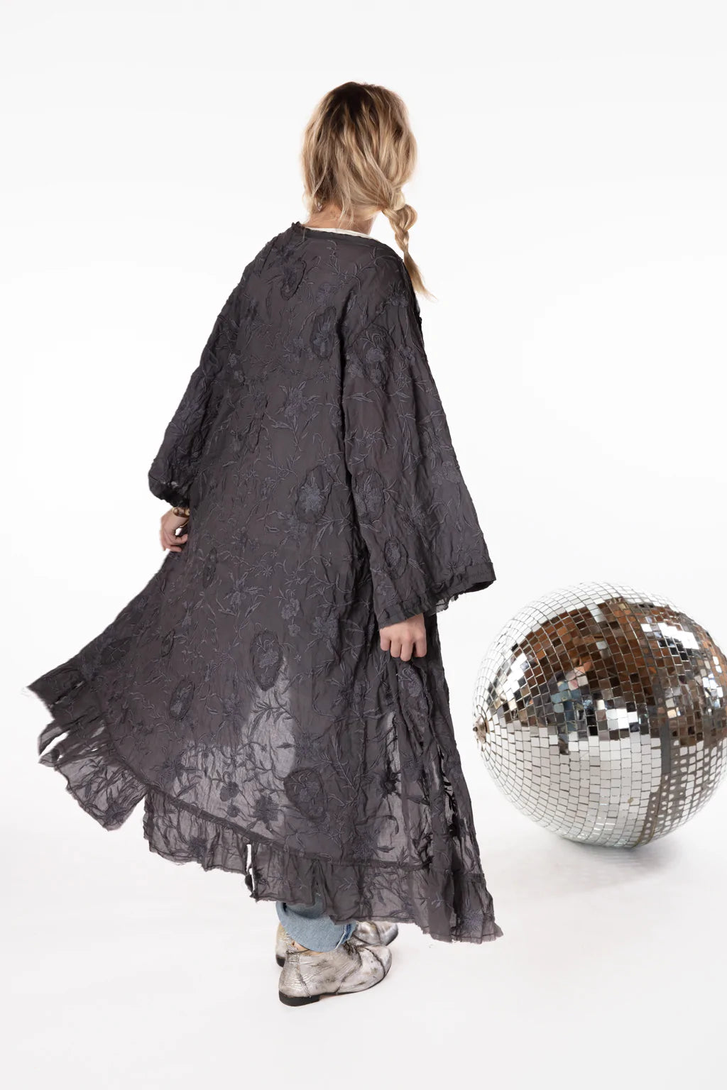 Jacket 377 Floral Embroidered Piano Shawl Kimono  Midnight